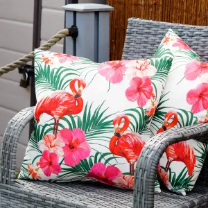 Gardenwize Pair of Outdoor Garden Sofa Chair Furniture Scatter Cushions- Flamingo Palm Print