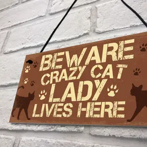 Red Ocean Novelty Beware Crazy Cat Lady Home Decor Hanging Chic Sign Funny Cat Birthday Gifts For Cat Lovers