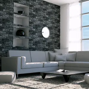 Arthouse Metallic Brick Black/Silver Wallpaper