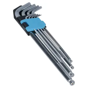 9pc Metric Ball Ended Allen Hex Keys Extra Long With Holder 1.5mm - 10mm