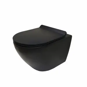 Top Ceramics Black Round Wall Hung Rimless Toilet with Soft Close Seat and 1.12m Cistern Frame