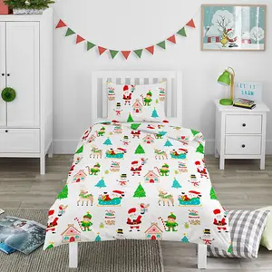 Bloomsbury Mill - Winter Wonderland Christmas Kids Toddler Cot Bed Duvet Cover and Pillowcase Set - Cot Bed - 150 x 120cm