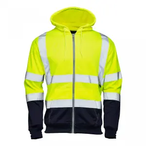 Hi Vis 2 Tone Hooded Zipped Sweatshirt-Yellow/Navy - 3XLarge