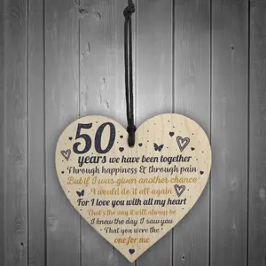 Red Ocean Anniversary 50th Golden Wedding Anniversary Engagement Handmade Wooden Heart Chic Plaque Gift Keepsake