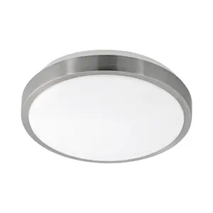 Wall Flush Ceiling Light White Shade White Satined Nickel Plastic Bulb LED 18W