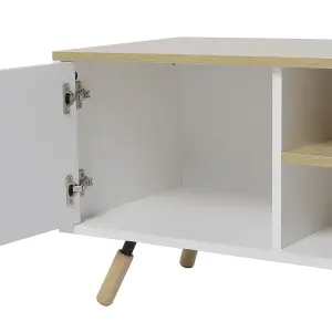 140 x 40 x 45cm TV Stand with Doors and Open Shelves White and Natural