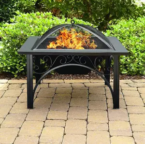 Centurion Supports KOJIN Multi-Functional Elegant Black Square Outdoor Garden and Patio Luxury Heater Fire Pit Brazier