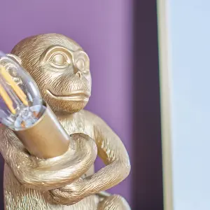 ValueLights Monkey Animal Quirky Modern Metallic Gold Painted Table Lamp