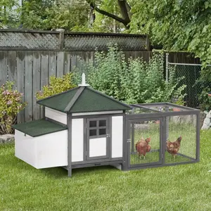 PawHut Chicken Coop Hen Poultry House w/ Nesting Box Outdoor Run Patio Wooden