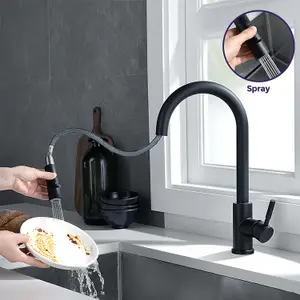 Nes Home Pull Out Kitchen Single Lever Mixer Tap 360 Swivel Matte Black Manhattan