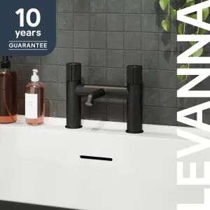 GoodHome Levanna Matt Black Deck-mounted Manual Double Bath Filler Tap