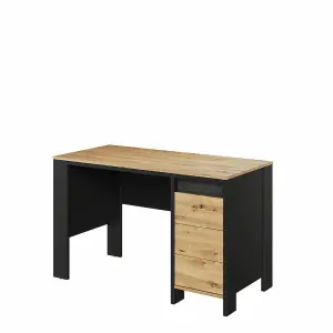 SPOT Desk with Storage with LED Lighting (H)75mm (W)1220mm (D)580mm - Oak Artisan and Black Matt