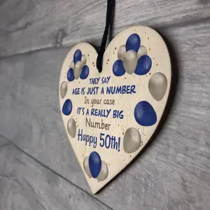 Red Ocean Birthday Gifts For 50th Birthday Wooden Heart Hilarious 50th Birthday Gifts For Women Men Mum Dad Nan Grandad Funny