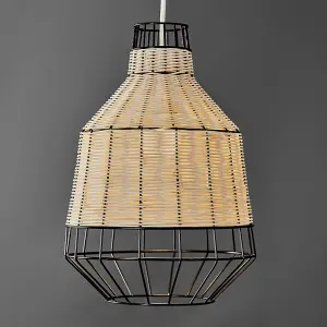 ValueLights Alor Modern Natural Rattan Metal Basket Style Ceiling Pendant Light Shade