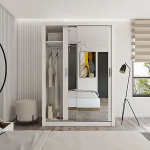 Elegant Sliding Door Wardrobe with Mirrors & Organiser Shelves in White (H2150mm x W1500mm x D600mm)