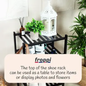 Froppi™ 4 Tier Shoe Rack for Shoe Storage, Black Bamboo Wooden Space Saving Rack, Shoe Organizer Shelf L45.2 W29.5 H72.4 cm