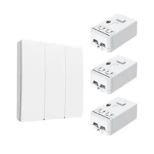 3 Gang Wireless Kinetic Switch, White+Non Dimmable + Wi-Fi 5A RF Receiver