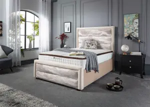 DS Living Coast Upholstered Soft Touch Cream Marble Velvet Luxury Bed Frame 4FT Small Double