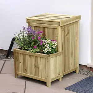 Zest Wooden Keep Safe Parcel Store Drop Box Garden Storage Lockable & Planter