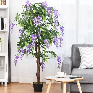 COSTWAY 150CM Ficus Artificial Tree Fake Wisteria Tree with 3 Natural Trunks