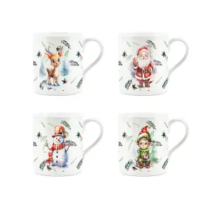 Purely Home Christmas Mugs Set - Xmas Present Novelty Bone China Tea/Coffee Cups Gift - Set of 4