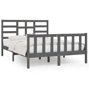 Berkfield Bed Frame Grey Solid Wood 150x200 cm 5FT King Size