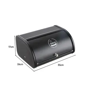 Black Metal Bread Bins Bread Box with lid,Bread Bin,Bread Container W 35 x D 26 x H 17 cm