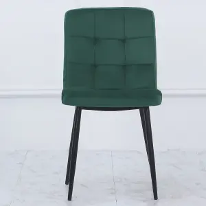 4Pcs Green Velvet Dining Chairs with Metal Legs