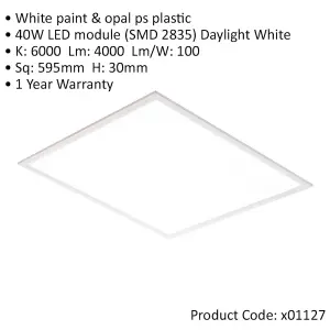 Square Backlit LED Ceiling Panel Light - 595mm Sq - 40W Daylight White LED