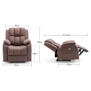 Electric Powered Recliner Chair With USB Charger And Pocket Storage In Leather-Look Mocha Technology Fabric