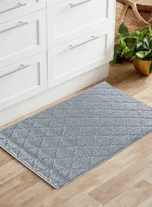 Ivy Washable Trellis Design Anti Slip Doormats Silver 120x160 cm