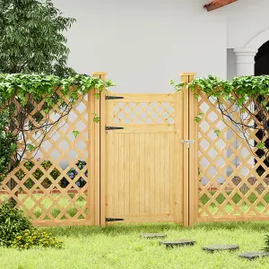 Rhombus Garden Wood Fence Gate with Door Latch 90cm W x 150cm H