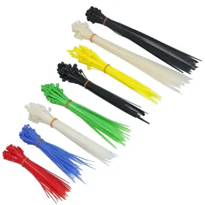 Cable Zip Ties Wraps Fasteners Plastic Nylon Various Sizes Multi Colour 500pc