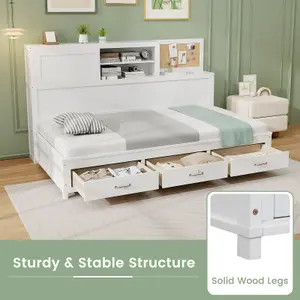 COSTWAY Wooden Sofa Bed Frame with 3 Drawers Single/Double Size Guest Bed