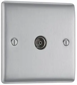 BG Brushed Steel Semi-flush Single TV socket