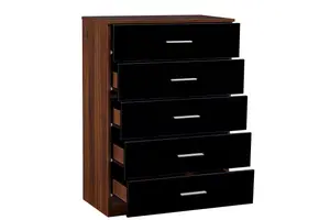 REFLECT 5 Drawer Chest of Drawers in Gloss Black Drawer Fronts and Walnut Carcass