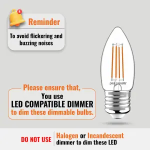 paul russells LED Filament Dimmable Candle Bulb, ES E27, 4.5W 470 Lumens, 40w Equivalent, 2700K Warm White, Pack of 6