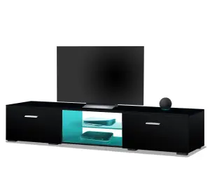 MDA Designs AVIOR Black Modern TV Cabinet for Flat TV Screens of up to 75" Entertainment Unit with LED Lights