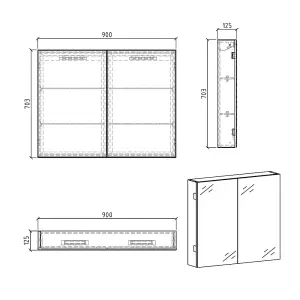 Marvel Bathroom Double Mirrored Wall Cabinet (H)703mm (W)900mm