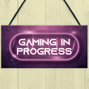 GAMING IN PROGRESS Pink Gaming Sign Neon Effect Girls Bedroom Sign Gamer Gift