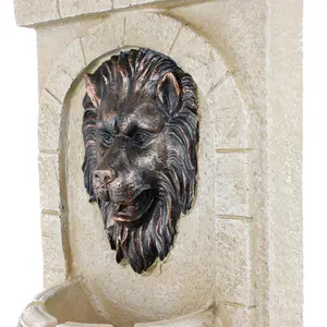 Solar Powered Lion Head Stone Effect Weatherproof  Outdoor Garden Water Feature Fountain