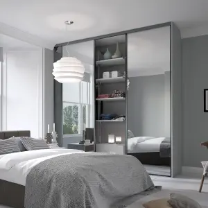 Classic Panelled Mirrored Graphite 3 door Sliding Wardrobe Door kit (H)2260mm (W)1803mm