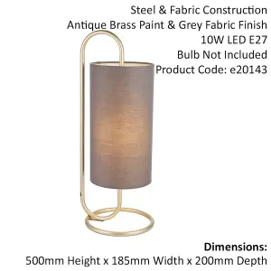 Modern Antique Brass Oval Table Lamp Desk Light & Grey Fabric Cylinder Shade