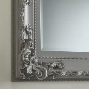 Wall Mirror Carved Louis Rectangular Shape with Grey Ornate Frame- H110cm x W 80cm x D 6.5cm for Hang it on a Gallery Wall