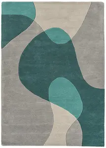 Teal Wool Handmade Modern Easy to Clean Abstract Dining Room Bedroom And Living Room Rug-120cm X 170cm