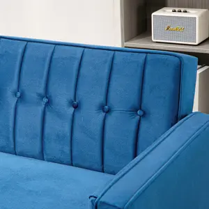 HOMCOM Convertible Sofa Futon Velvet-Touch Tufted Couch Sofa Bed Blue