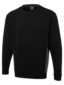 Uneek - Unisex Two Tone Crew New Sweatshirt/Jumper - 60% Cotton 40% Polyester - Black/Charcoal - Size S