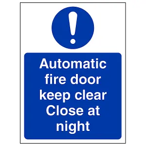 Fire Door Keep Clear Close At Night Sign Adhesive Vinyl 100x150mm (x3)