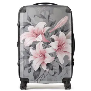 Pink Lilies On Grey Suitcase - Medium