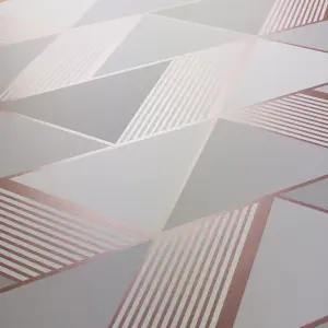 Lipsy London Rose Gold Geometric Metallic effect Embossed Wallpaper